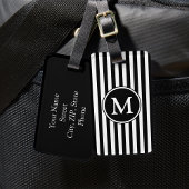 Zwart wit patroon Striped Monogram Patroon Bagagelabel