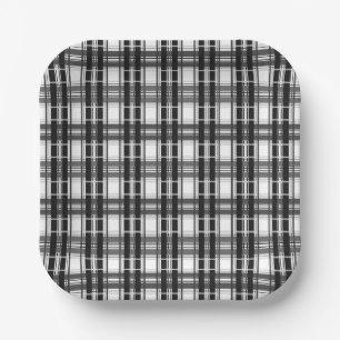 Zwart-wit patroon Tartan geometrie geruit Papieren Bordje