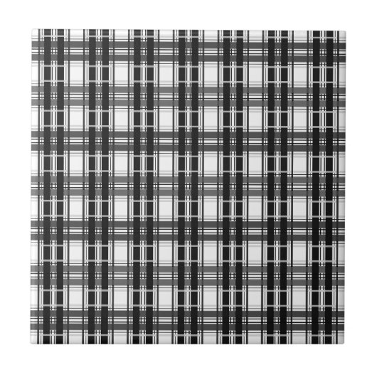 Zwart-wit patroon Tartan geometrie geruit Tegeltje (Voorkant)
