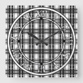 Zwart-wit patroon Tartan geometrie geruit Vierkante Klok (Voorkant)
