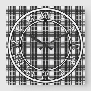 Zwart-wit patroon Tartan geometrie geruit Vierkante Klok