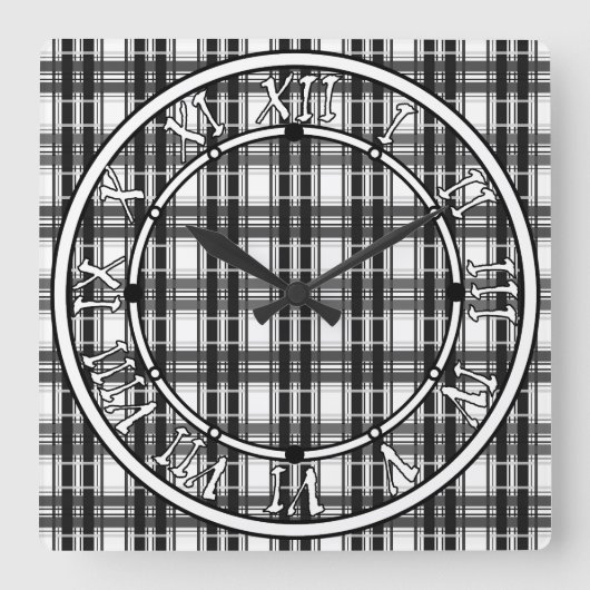Zwart-wit patroon Tartan geometrie geruit Vierkante Klok (Voorkant)