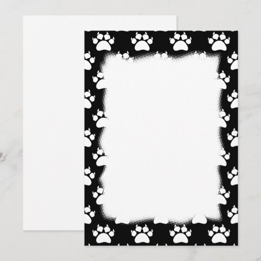 Zwart-wit patroon van kattenpootafdrukken feestdagenkaart (Voorkant / Achterkant)