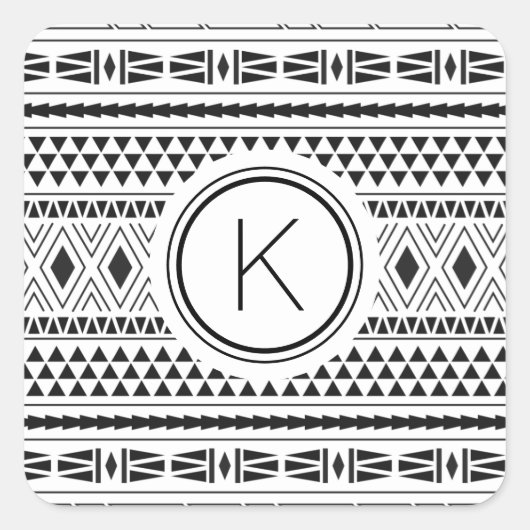 Zwart wit patroon vierkante sticker (Voorkant)