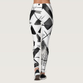 Zwart Wit Patrooninkt Waterverf Art Brushstroke Leggings (Achterkant)