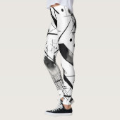 Zwart Wit Patrooninkt Waterverf Art Brushstroke Leggings (Links)