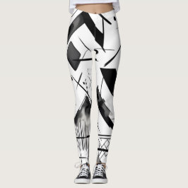 Zwart Wit Patrooninkt Waterverf Art Brushstroke Leggings