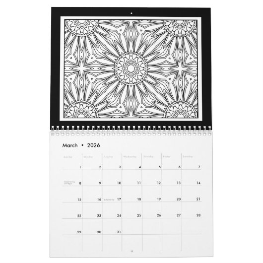 Zwart-wit Patroonkleurboek Kalender (Mar 2026)