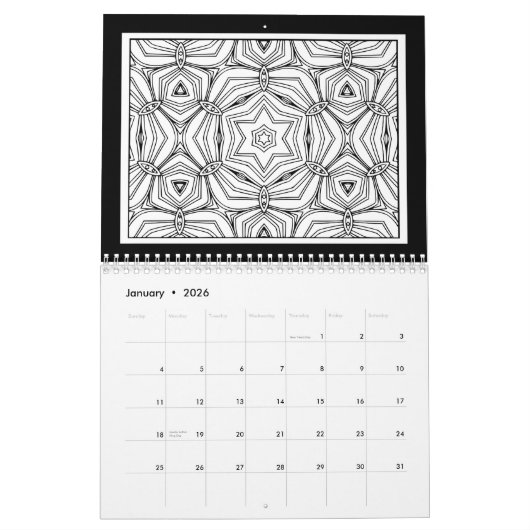 Zwart-wit Patroonkleurboek Kalender (Jan 2026)