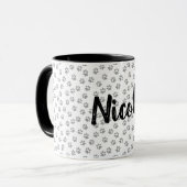Zwart-wit Paw Print Gepersonaliseerde Mok Nicole (Voorkant links)