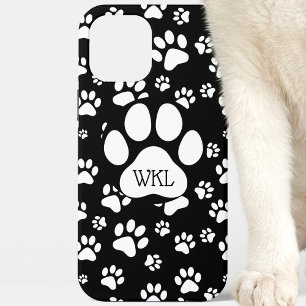 Zwart-wit Paw Print Monogram Case-Mate iPhone Case