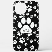 Zwart-wit Paw Print Monogram Case-Mate iPhone Case (Achterkant)