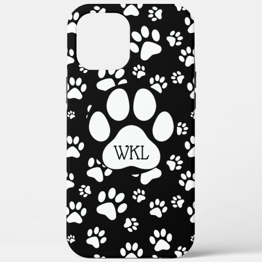 Zwart-wit Paw Print Monogram Case-Mate iPhone Case (Achterkant)