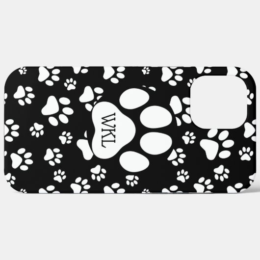 Zwart-wit Paw Print Monogram Case-Mate iPhone Case (Achterkant (horizontaal))