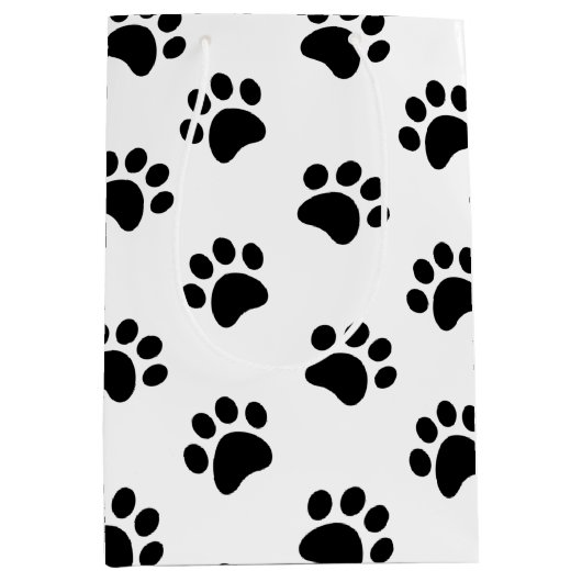 Zwart wit paw print patroon medium cadeauzakje (Voorkant)