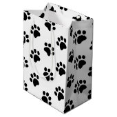 Zwart wit paw print patroon medium cadeauzakje (Achterkant Gekanteld)