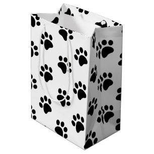 Zwart wit paw print patroon medium cadeauzakje