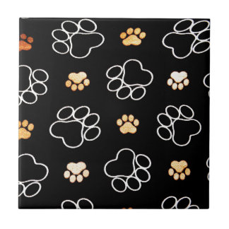 Zwart wit paw print patroon tegeltje