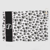 Zwart-wit Paw Print Pattern Initiaal Monogram Golfhanddoek (Horizontaal)