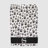 Zwart-wit Paw Print Pattern Initiaal Monogram Golfhanddoek (Voorkant)
