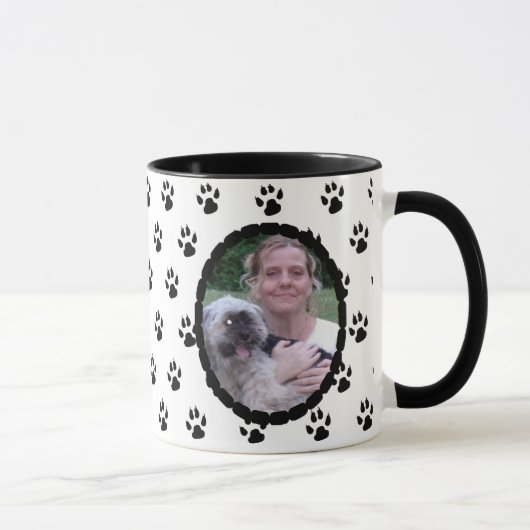 Zwart-wit Paw prints Gepersonaliseerde foto Mok (Rechts)