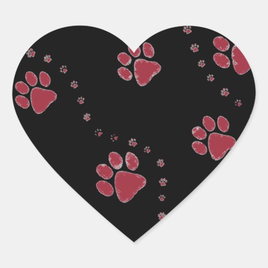 Zwart-wit Paw prints ontwerp Hart Sticker (Voorkant)