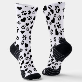 Zwart-wit Paw Prints Patroon Sokken