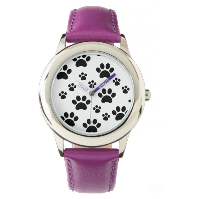 Zwart-wit Pawprint Horloge (Voorkant)