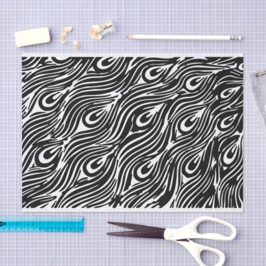 Zwart-wit Peacock-ventilator Tissuepapier (Craft)