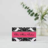 Zwart-wit Pearl PINK Damask Visitekaartje (Staand voorkant)
