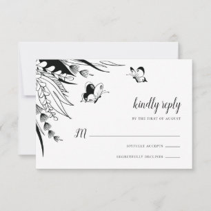 Zwart Wit Pen Inkt Vlinder Botanisch RSVP Kaartje