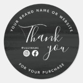 Zwart Wit Penseel Bedankt Social Media Ronde Sticker (Voorkant)