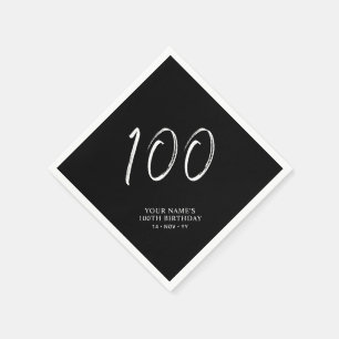 Zwart & Wit   Penseel Schrift 100ste Verjaardagsfe Servet