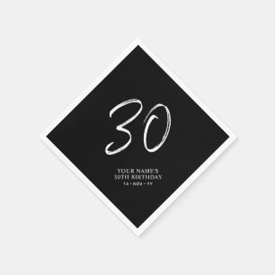 Zwart & Wit   Penseel Schrift 30ste Verjaardagsfee Servet
