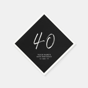 Zwart & Wit   Penseel Schrift 40ste Verjaardagsfee Servet