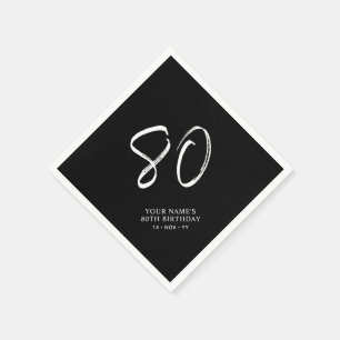 Zwart & Wit   Penseel Schrift 80ste Verjaardagsfee Servet
