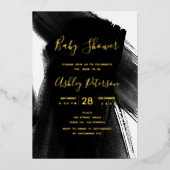 Zwart wit penseelpenseeltypografisch baby shower folie uitnodiging (Voorkant)
