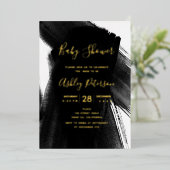 Zwart wit penseelpenseeltypografisch baby shower folie uitnodiging (Staand Voorkant)
