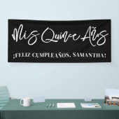 Zwart-wit penseelscript Mis Quince Años Spandoek (Beurs)