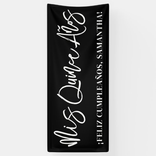 Zwart-wit penseelscript Mis Quince Años Spandoek (Verticaal)