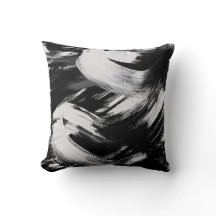 Zwart-wit penseelstreek Abstract Sierkussen