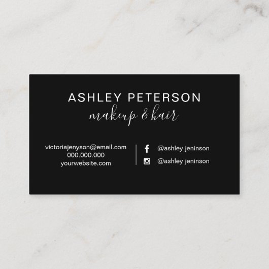Zwart wit penseelstreek haar make-up typografie visitekaartje (Achterkant)