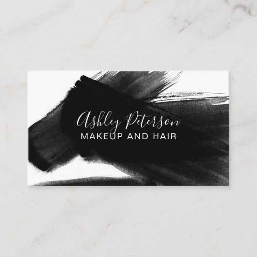 Zwart wit penseelstreek haar make-up typografie visitekaartje (Voorkant)