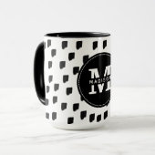 Zwart-wit penseelstreek monogram mok (Voorkant links)