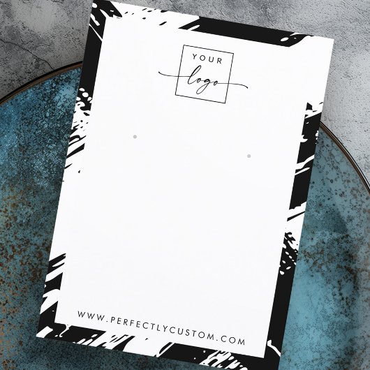 Zwart-wit penseelstreken oorbel display kaart visitekaartje