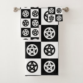 Zwart-wit Pentacle dambord Bad Handdoek