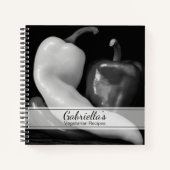 Zwart-wit Peppers Vegetarisch Recept Notitieboek (Voorkant)