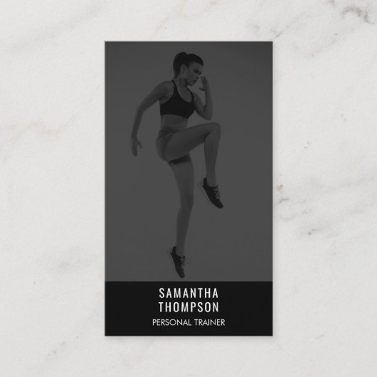 Zwart Wit Personal Trainer Fitness Custom Foto Visitekaartje (Voorkant)