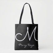 Zwart-wit, persoonlijk ingesteld monogram tote bag (Voorkant)
