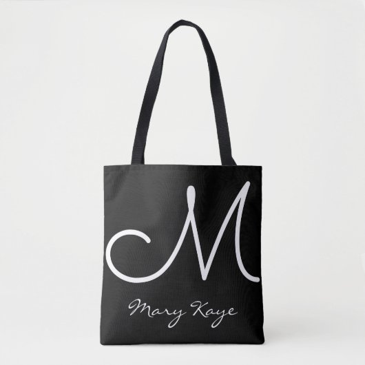 Zwart-wit, persoonlijk ingesteld monogram tote bag (Voorkant)
